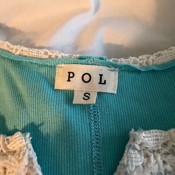 POL here for the summer blue soft ribbed lace trim pocket tank top - Picture 5 of 7